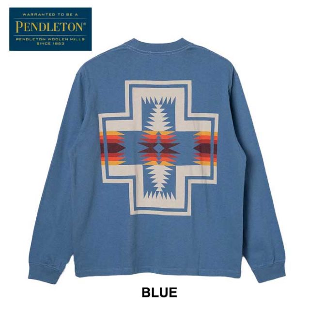 ペンドルトン ロンt PENDLETON 長袖 19807029 L/S BKPrint Tee メンズ レディース ユニセックス ブラック ブルー カーキ ホワイト S M L ジャパンフィット コットン オールシーズン メール便 (240908)
