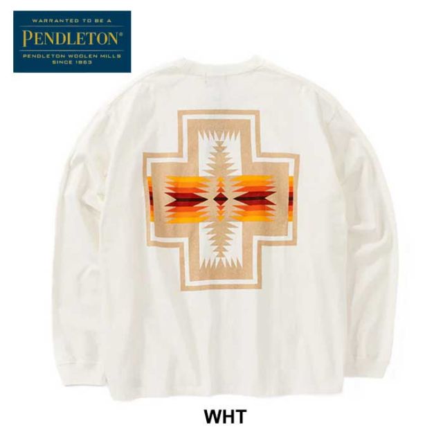 ペンドルトン ロンt PENDLETON 長袖 19807029 L/S BKPrint Tee メンズ レディース ユニセックス ブラック ブルー カーキ ホワイト S M L ジャパンフィット コットン オールシーズン メール便 (240908)