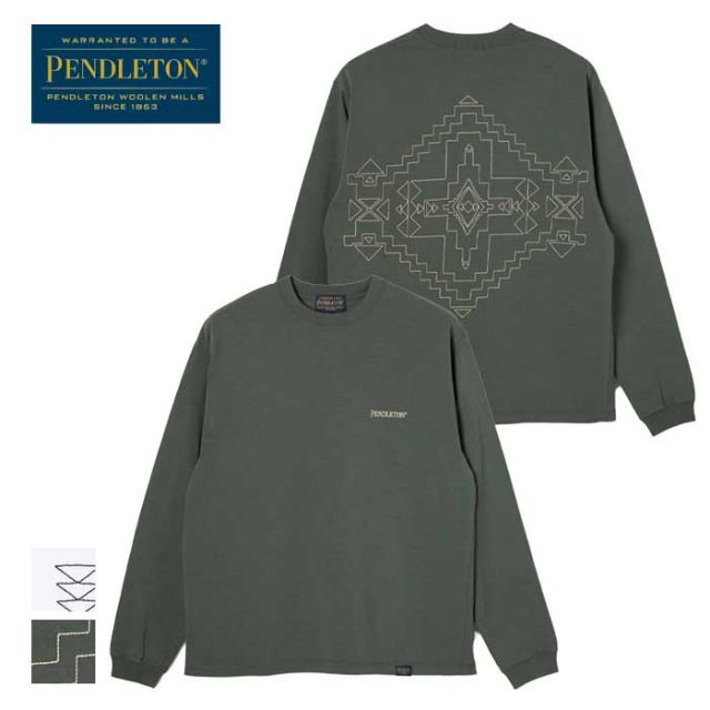 ペンドルトン ロンt PENDLETON 長袖 19807030 L/S BK EMB Tee メンズ レディース ユニセックス S M L カーキ ホワイト コットン 刺繍 (240908)