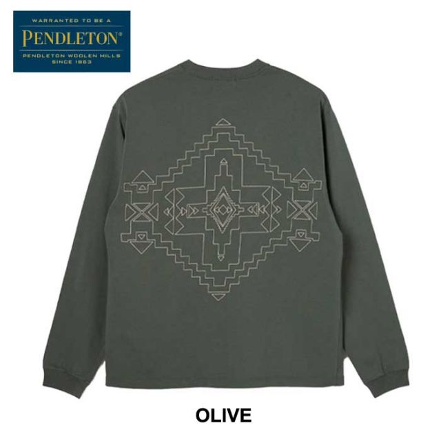 ペンドルトン ロンt PENDLETON 長袖 19807030 L/S BK EMB Tee メンズ レディース ユニセックス S M L カーキ ホワイト コットン 刺繍 (240908)