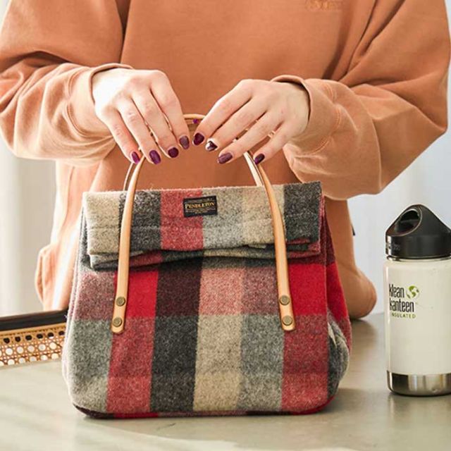 ペンドルトン ランチバッグ PENDLETON ウールミニランチバッグ 19802587 MH004 LunchBag チェック ミニ 秋冬 ウール ハンドバッグ グリーン ブラウン レッド ネイビー 結婚祝い 新築祝い 引っ越し祝い (240926)