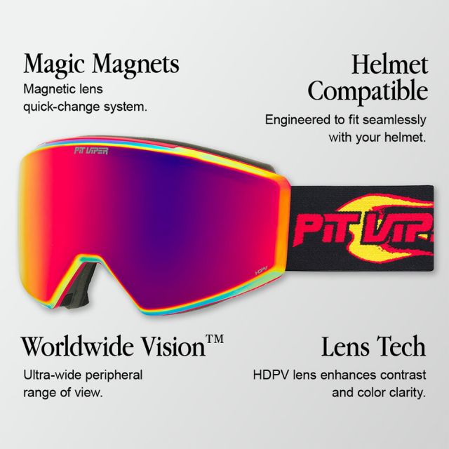 ピットバイパー スキー スノーボード  ゴーグル Pit Viper Combustion BN5000 Snow Goggles スノーゴーグル HDPVレンズ マグネット交換 広視野 ヘルメット対応 正規品 ボーナスレンズ付属 曇りにくい くもり止めレンズ 派手なゴーグル (251130)