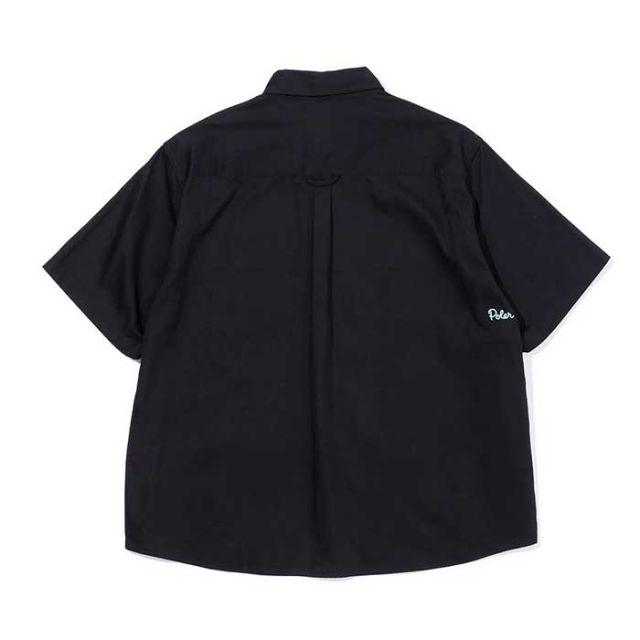 ポーラー ボタンダウンシャツ メンズ POLeR BLAKE S/S BUTTON DOWN SHIRT 半袖 ブラック グリーン 刺繍 コットン M / L メール便 (240331)