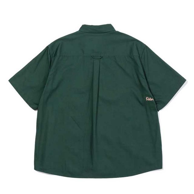 ポーラー ボタンダウンシャツ メンズ POLeR BLAKE S/S BUTTON DOWN SHIRT 半袖 ブラック グリーン 刺繍 コットン M / L メール便 (240331)