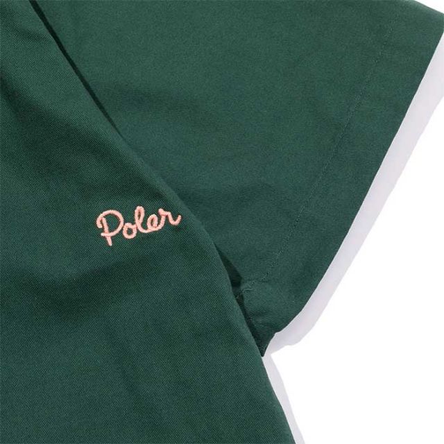 ポーラー ボタンダウンシャツ メンズ POLeR BLAKE S/S BUTTON DOWN SHIRT 半袖 ブラック グリーン 刺繍 コットン M / L メール便 (240331)