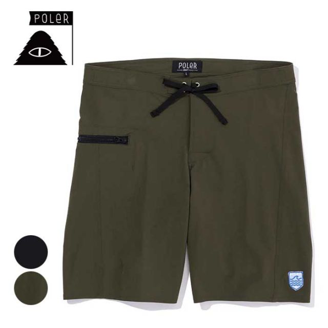 ポーラー ショートパンツ メンズ POLeR STRETCH SLIDER TRUNKS ストレッチスライダートランクス 水陸両用 水着 ラッシュガード ショーツ サーフィン プール M / L ブラック カーキ 夏 メール便 (240331)
