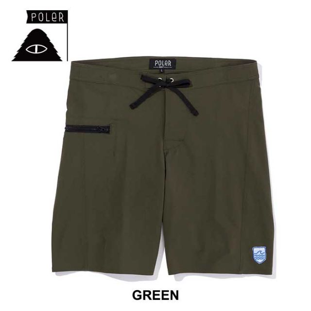 ポーラー ショートパンツ メンズ POLeR STRETCH SLIDER TRUNKS ストレッチスライダートランクス 水陸両用 水着 ラッシュガード ショーツ サーフィン プール M / L ブラック カーキ 夏 メール便 (240331)