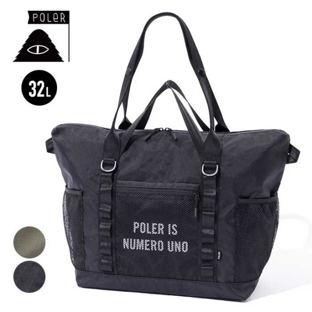 ポーラー 2WAYトートバッグ POLeR X-CLOTH TOTE 32L ショルダーバッグ メンズ レディース ユニセックス TPU素材 防水 ミリタリー ブラック カーキ (240331)
