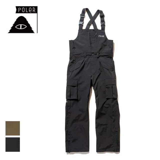 ポーラー ビブパンツ POLER PL×AFD 3.0L STM PRF CARGO BIB PANTS AFDICEGEAR スノーボード ウエア ブラック オリーブ S / M (241129)