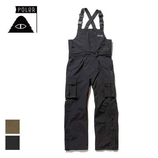 ポーラー ビブパンツ POLER PL×AFD 3.0L STM PRF CARGO BIB PANTS AFDICEGEAR スノーボード ウエア ブラック オリーブ S / M (241129)
