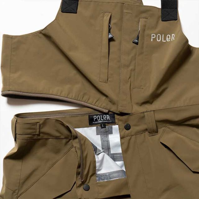 ポーラー ビブパンツ POLER PL×AFD 3.0L STM PRF CARGO BIB PANTS AFDICEGEAR スノーボード ウエア ブラック オリーブ S / M (241129)