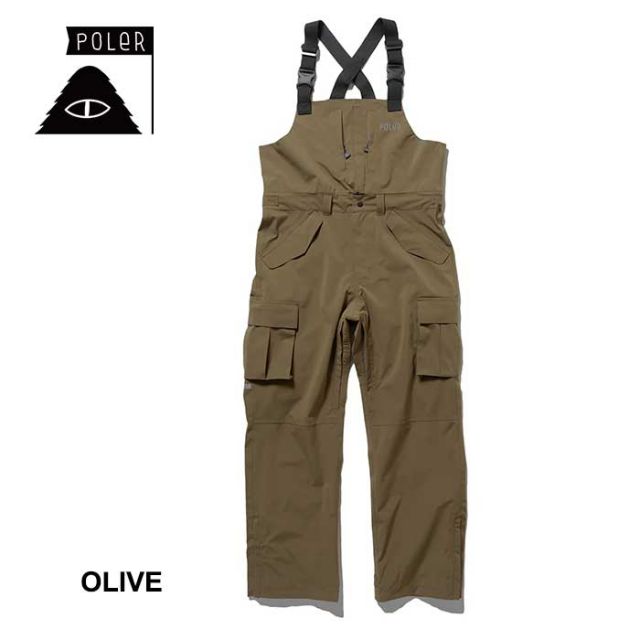 ポーラー ビブパンツ POLER PL×AFD 3.0L STM PRF CARGO BIB PANTS AFDICEGEAR スノーボード ウエア ブラック オリーブ S / M (241129)