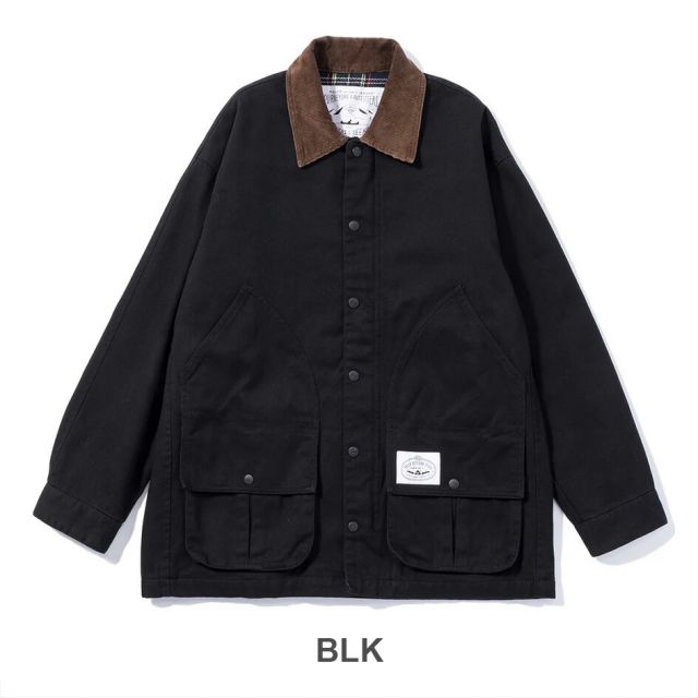 ポーラー POLER 243MCV0030 PL OUTPOST HUNTING JACKET アウトポスト ハンティングジャケット ブラック／オリーブ コーデュロイ襟 撥水 コットンジャケット メンズ アウトドア カジュアル キャンプコーデ 秋冬アウター タウン (250904)