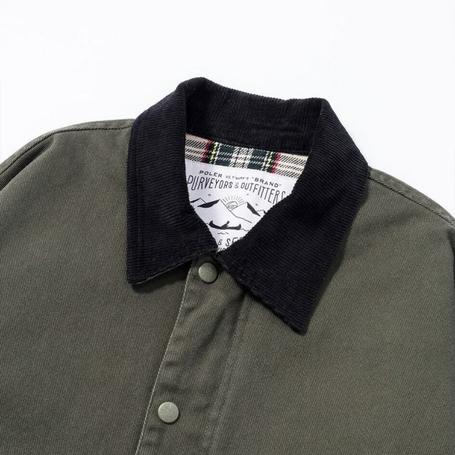 ポーラー POLER 243MCV0030 PL OUTPOST HUNTING JACKET アウトポスト ハンティングジャケット ブラック／オリーブ コーデュロイ襟 撥水 コットンジャケット メンズ アウトドア カジュアル キャンプコーデ 秋冬アウター タウン (250904)