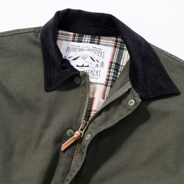 ポーラー POLER 243MCV0030 PL OUTPOST HUNTING JACKET アウトポスト ハンティングジャケット ブラック／オリーブ コーデュロイ襟 撥水 コットンジャケット メンズ アウトドア カジュアル キャンプコーデ 秋冬アウター タウン (250904)