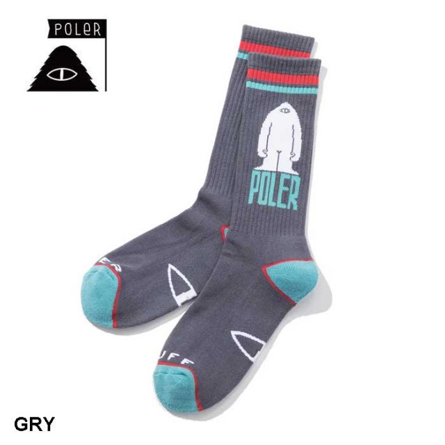 ポーラー 靴下 メンズ POLER 253MCV0116 グレー/ホワイト SKATE SOCKS スケートソックス (250904)