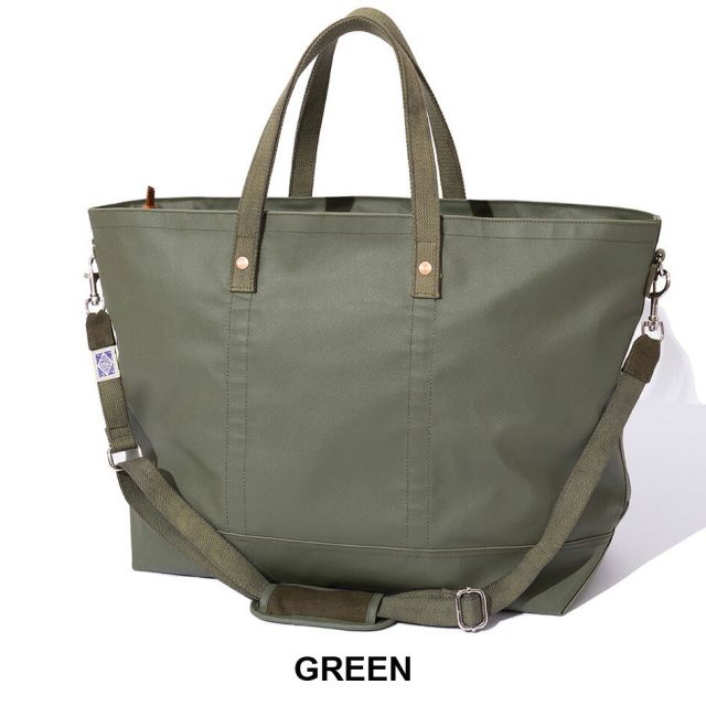 ポーラー ワサビ コラボ トートバッグ WASABI×POLER Durable Tent Tote M 261MCV0146 ナイロン 防水 耐久 ラバーコーティング 35L A4対応 大容量 グリーン ブラック サーフ アウトドア キャンプ PLxWASABI DURABLE TENT TOTE (260623)