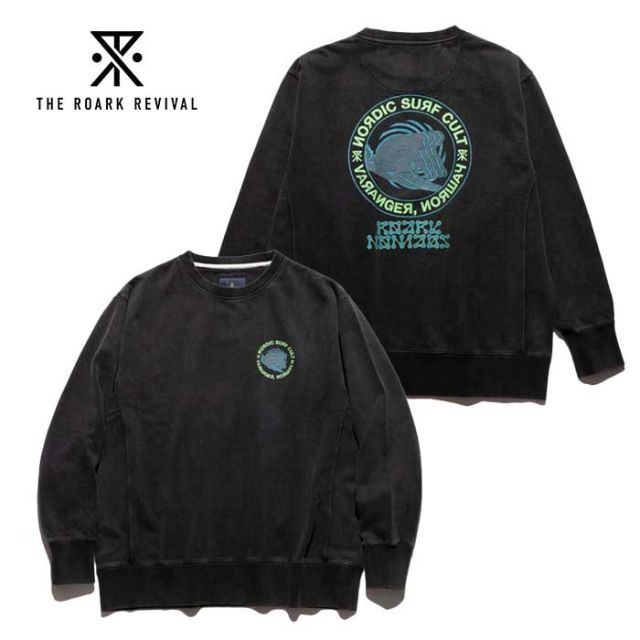 ロアーク トレーナー スウェット ROARK RSWJ1071 "SURF CULT" CREW SWEAT メンズ 長袖 ジャパンフィット ブラック 裏毛 リラックスシルエット M / L (241030)