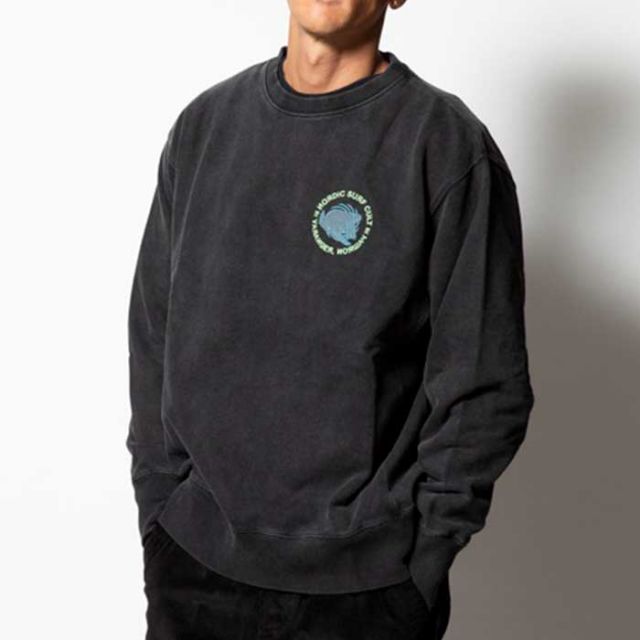 ロアーク トレーナー スウェット ROARK RSWJ1071 "SURF CULT" CREW SWEAT メンズ 長袖 ジャパンフィット ブラック 裏毛 リラックスシルエット M / L (241030)