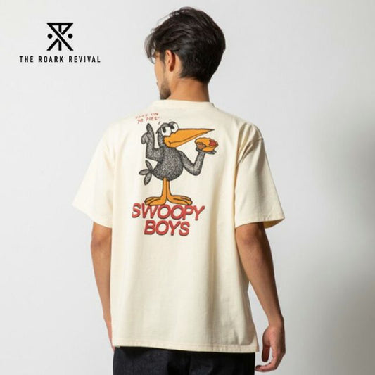 ロアーク ROARK RTJF1102 "SWOOPY BOYS" FINE TECH DRY T 半袖Tシャツ メンズ カラス プリント 吸湿 消臭 ドライ 再生繊維 コットン ミドルウェイト 日本サイズ トレラン マラソン ランニング (250328)