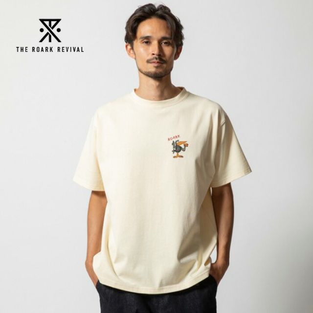 ロアーク ROARK RTJF1102 "SWOOPY BOYS" FINE TECH DRY T 半袖Tシャツ メンズ カラス プリント 吸湿 消臭 ドライ 再生繊維 コットン ミドルウェイト 日本サイズ トレラン マラソン ランニング (250328)