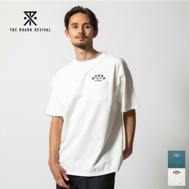 ロアーク ROARK RTJF1104 "GEAR&GUIDES"FINE TECH DRY Tシャツ 半袖 メンズ ドライ 吸湿 消臭 ポケット付き フロッキープリント 綿 再生繊維 ミドルウェイト 日本サイズ  メール便 (250328)