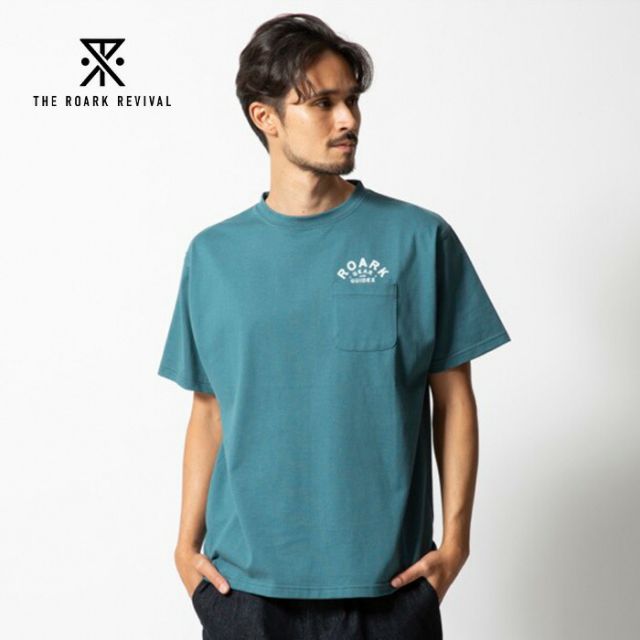 ロアーク ROARK RTJF1104 "GEAR&GUIDES"FINE TECH DRY Tシャツ 半袖 メンズ ドライ 吸湿 消臭 ポケット付き フロッキープリント 綿 再生繊維 ミドルウェイト 日本サイズ  メール便 (250328)