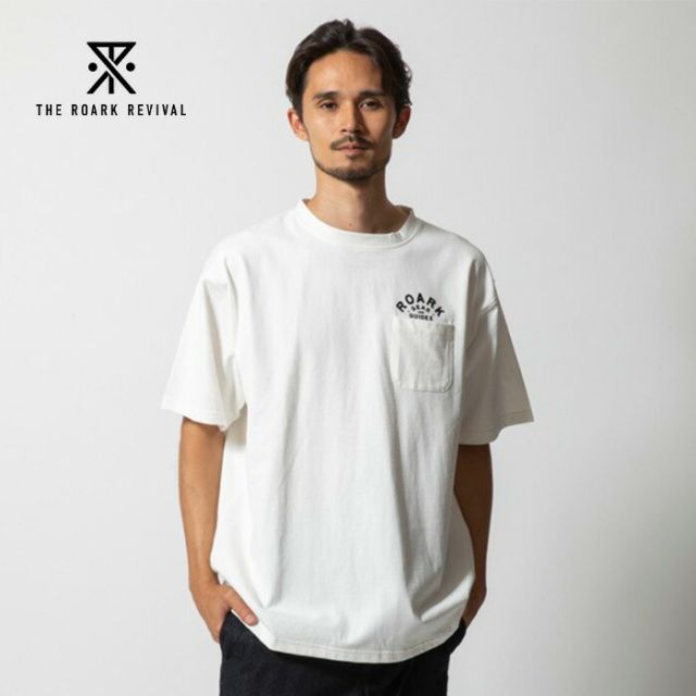 ロアーク ROARK RTJF1104 "GEAR&GUIDES"FINE TECH DRY Tシャツ 半袖 メンズ ドライ 吸湿 消臭 ポケット付き フロッキープリント 綿 再生繊維 ミドルウェイト 日本サイズ  メール便 (250328)