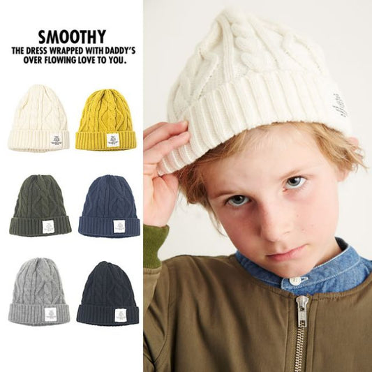 スムージー キッズ ニットキャップ SMOOTHY  [01AC-15] カラーケーブルニットキャップ　ウール混ニット帽 キッズ 日本製 子供 [メール便]