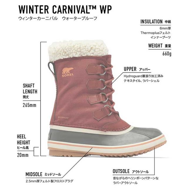 ソレル レディース ブーツ SOREL NL5175  WINTER CARNIVAL ウィンターカーニバル ウインターブーツ スノーブーツ (231115)