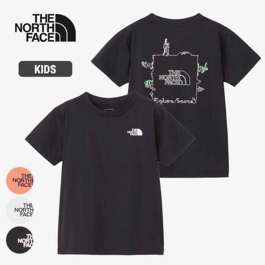 ザ・ノース・フェイス tシャツ キッズ 半袖 男の子 女の子 UVカット THE NORTH FACE NTJ12314 S/S EX SOURCE T ブラック ホワイト ポリエステル 春夏 120cm - 150cm メール便 (240421)