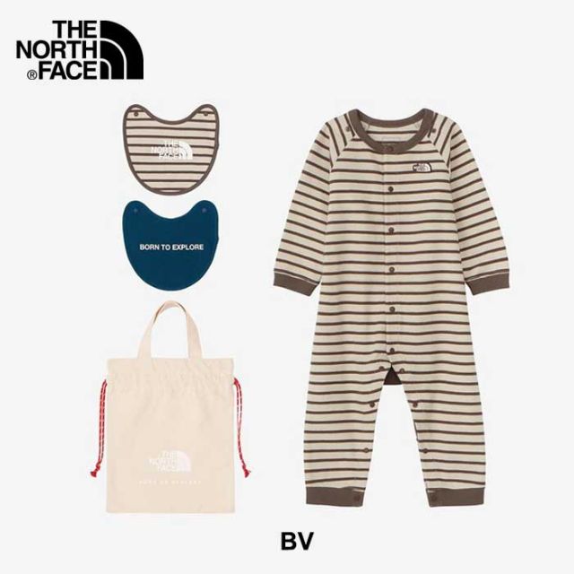 ザ・ノース・フェイス ロンパース ベビー THE NORTH FACE NTB82402 B L/S ROMPERS 2P ベビーロングスリーブロンパース＆2Pビブ（ベビー）巾着袋 ドットボタン 赤ちゃん 長袖ロンパース スタイ  ノースフェイス  出産祝い 子供 (240821)