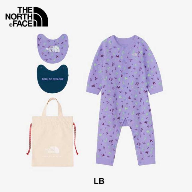 ザ・ノース・フェイス ロンパース ベビー THE NORTH FACE NTB82402 B L/S ROMPERS 2P ベビーロングスリーブロンパース＆2Pビブ（ベビー）巾着袋 ドットボタン 赤ちゃん 長袖ロンパース スタイ  ノースフェイス  出産祝い 子供 (240821)