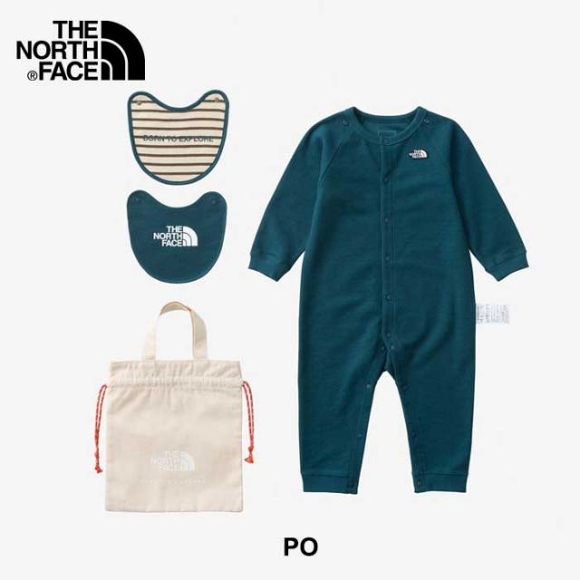 ザ・ノース・フェイス ロンパース ベビー THE NORTH FACE NTB82402 B L/S ROMPERS 2P ベビーロングスリーブロンパース＆2Pビブ（ベビー）巾着袋 ドットボタン 赤ちゃん 長袖ロンパース スタイ  ノースフェイス  出産祝い 子供 (240821)