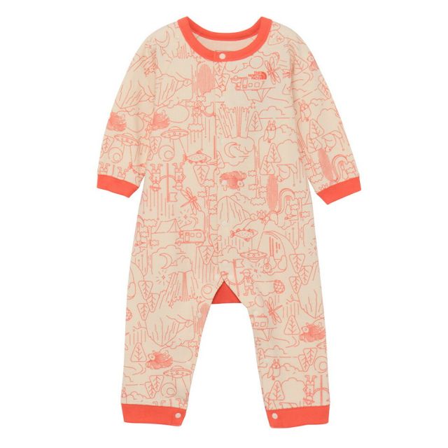 ザ・ノース・フェイス ロンパース ベビー THE NORTH FACE NTB82402 B L/S ROMPERS 2P ベビーロングスリーブロンパース＆2Pビブ（ベビー）巾着袋 ドットボタン 赤ちゃん 長袖ロンパース スタイ  ノースフェイス  出産祝い 子供 (240821)