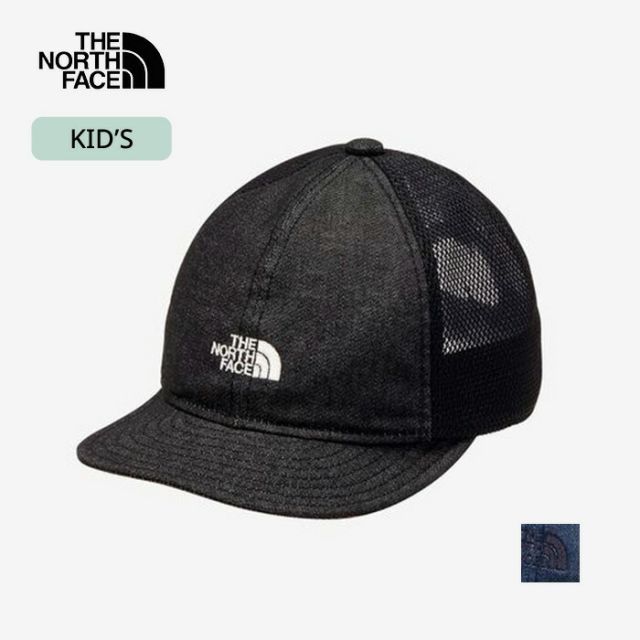 THE NORTH FACE ザ・ノース・フェイス Kids NNJ02615 K DENIM MESH CAP キッズ キャップ メッシュキャップ デニムキャップ 帽子 ロゴ刺繍 サイズ調整可能 アウトドア キャンプ 通学 公園 男の子 女の子 ID インディゴ K ブラック