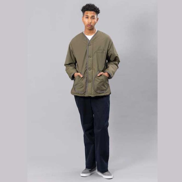 ユニフォーム アウトドア スタンダード  UNFRM OUTDOOR STANDARD AW-8124 C/P R NO COLLER CARDIGAN JK コットン／ポリエステル リバーシブル ノーカラーカーディガンジャケット アウトドア　フリース リバーシブル キャンプ (240926)