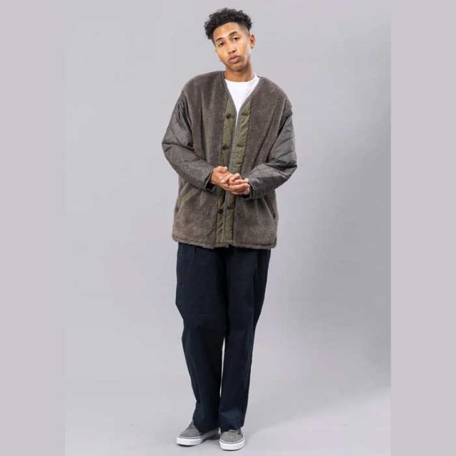ユニフォーム アウトドア スタンダード  UNFRM OUTDOOR STANDARD AW-8124 C/P R NO COLLER CARDIGAN JK コットン／ポリエステル リバーシブル ノーカラーカーディガンジャケット アウトドア　フリース リバーシブル キャンプ (240926)