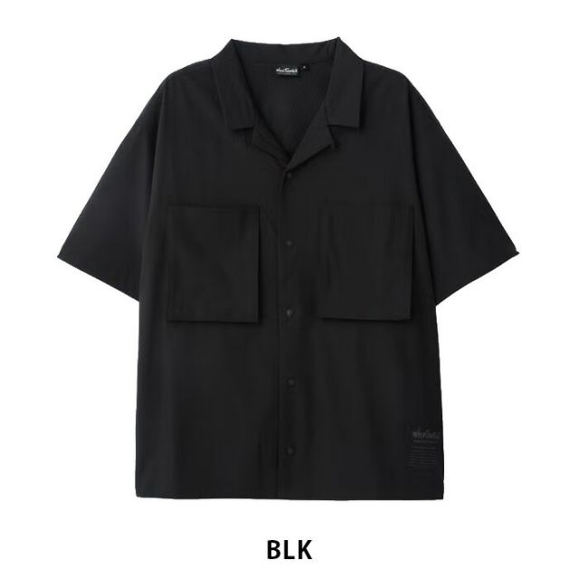 WILDTHINGS ワイルドシングス オープンカラーポケットシャツ OPEN COLLAR POCKET SHIRT mens メンズ summer 夏 ポリエステル 92% ポリウレタン 8% メッシュ部分：ポリエステル x100% black 黒 gray グレー M L WT26041 (260408)