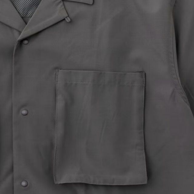 WILDTHINGS ワイルドシングス オープンカラーポケットシャツ OPEN COLLAR POCKET SHIRT mens メンズ summer 夏 ポリエステル 92% ポリウレタン 8% メッシュ部分：ポリエステル x100% black 黒 gray グレー M L WT26041 (260408)