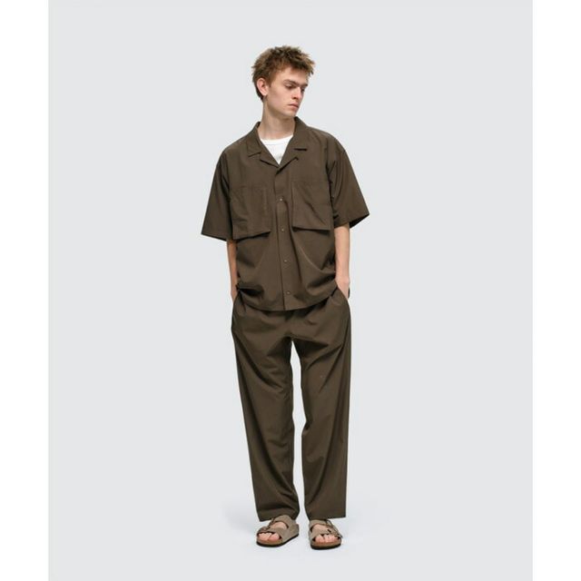 WILDTHINGS ワイルドシングス オープンカラーポケットシャツ OPEN COLLAR POCKET SHIRT mens メンズ summer 夏 ポリエステル 92% ポリウレタン 8% メッシュ部分：ポリエステル x100% black 黒 gray グレー M L WT26041 (260408)