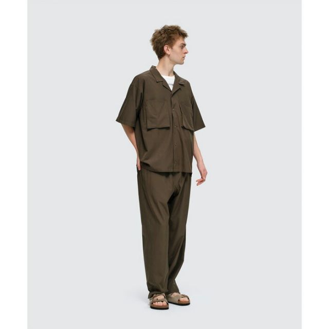 WILDTHINGS ワイルドシングス オープンカラーポケットシャツ OPEN COLLAR POCKET SHIRT mens メンズ summer 夏 ポリエステル 92% ポリウレタン 8% メッシュ部分：ポリエステル x100% black 黒 gray グレー M L WT26041 (260408)